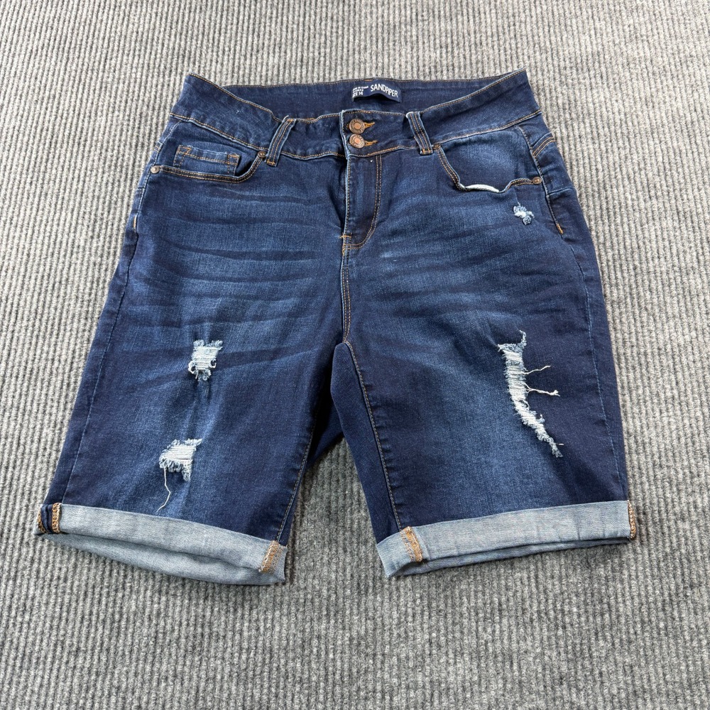 Sandpiper Denim Bermuda Shorts Womens 14 Blue Distressed Cuffed Mid Rise
